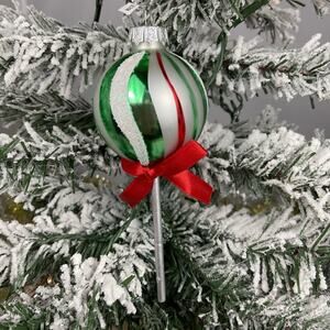Christmas Tree Ornament-Green and Red Sparkling Lollipop-The Bridge Collection